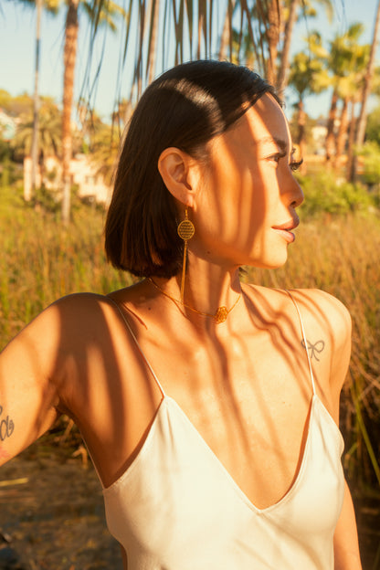 Seed of Life Choker/Y-Style Lariat, Reversible Necklace, White Rhodium