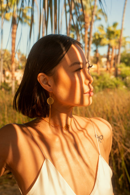 Flower of Life Tassel Earrings, White Rhodium