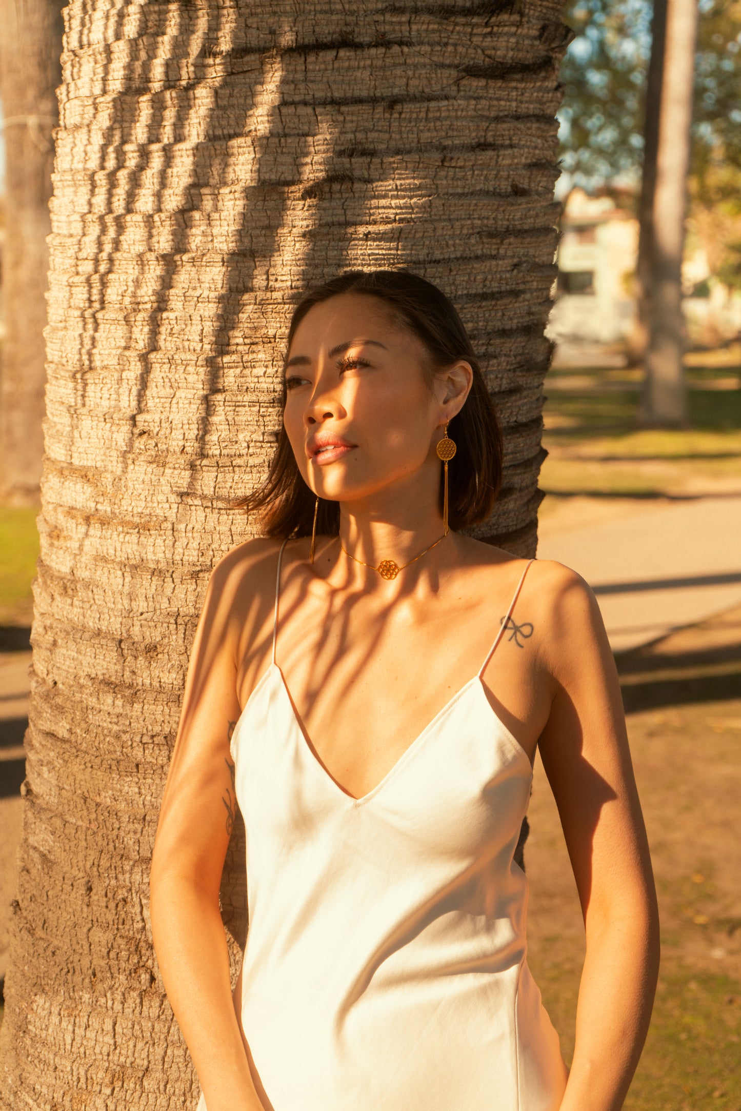 Seed of Life Choker/Y-Style Lariat, Reversible Necklace, White Rhodium