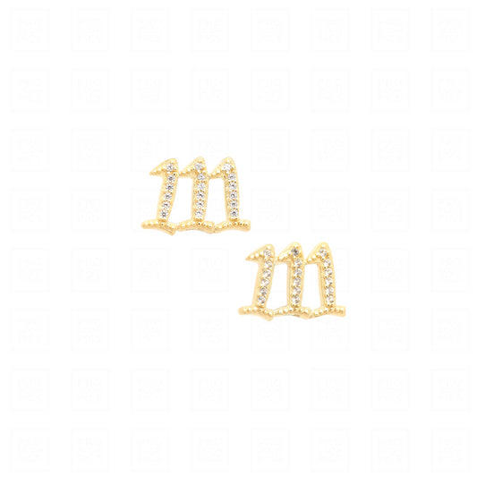 111 Angel Number Manifestation Stud Earrings, 18k Gold