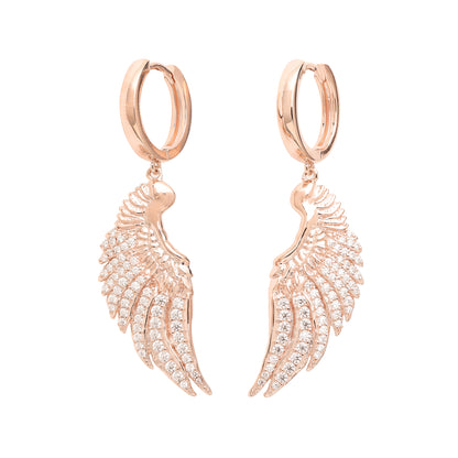 Angel Wing Pave Huggie Earrings, Rose Gold