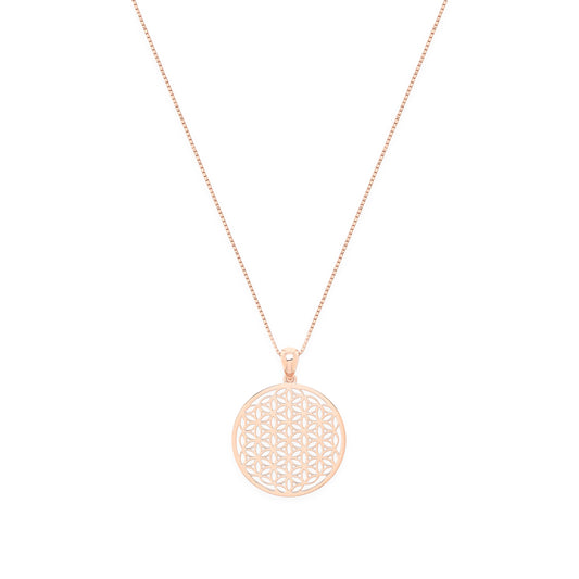 Flower of Life Spiritual Expansion Necklace, Rose Gold Over Sterling Silver, 16"+3"