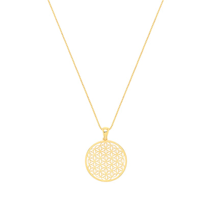 Flower of Life Spiritual Expansion Necklace, 18K Gold, 16+3"