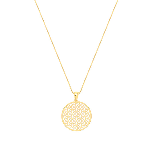 Flower of Life Spiritual Expansion Necklace, 18K Gold, 16+3"