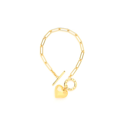 Heart Charm Chain Bracelet, White Rhodium Plated Sterling Silver