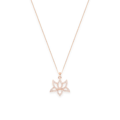 Illuminate Lotus Necklace White Rhodium Plated, White Topaz Pave