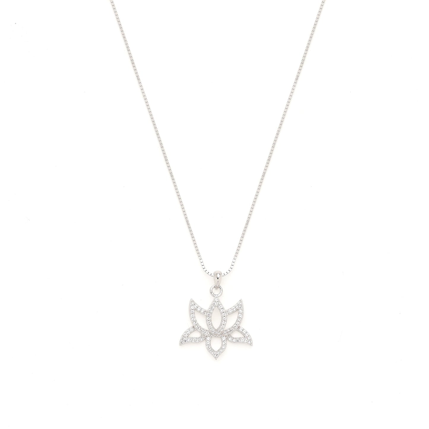 Illuminate Lotus Necklace White Rhodium Plated, White Topaz Pave