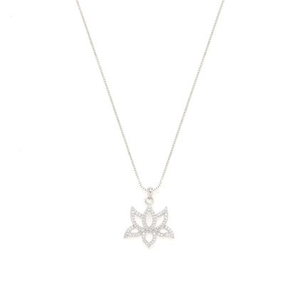 Illuminate Lotus Necklace White Rhodium Plated, White Topaz Pave