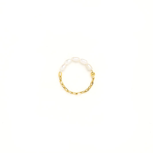 Pure Light Freshwater Baroque Pearl Chain Ring, 18k Gold Plated Sterling Silver