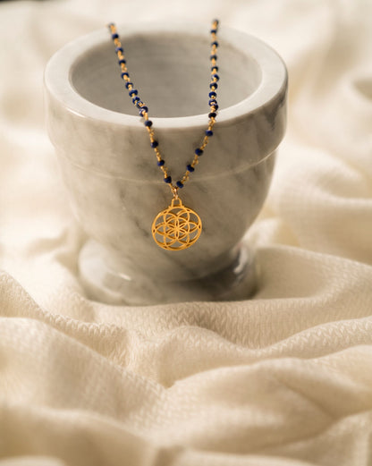 Truth & Awareness Seed of Life Necklace, Lapis Lazuli, 18k Gold Finish