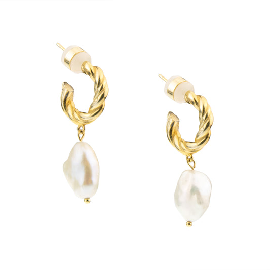 Baroque Freshwater Pearl Twisted Hoop Earring, Gold Plated Sterling Silver *Seen on Alessandra Ambrosio