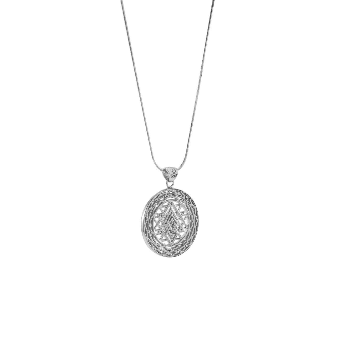 Sri Yantra Supreme Manifestor Necklace, White Rhodium