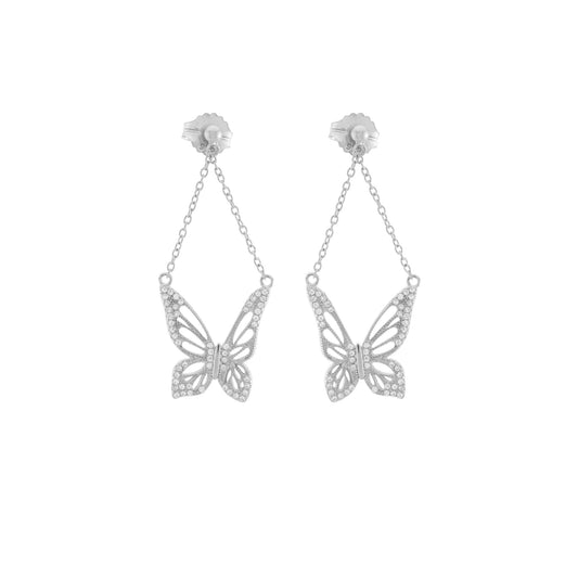 Graceful Spirit Butterfly Earrings, White Rhodium with CZ Diamond Pave