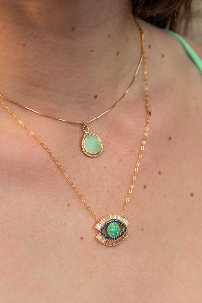 Evil Eye Necklace, 18k Gold Vermeil with Turquoise, Lapis, Zirconia Baguette Diamonds