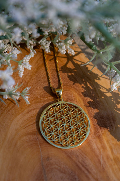 Flower of Life Spiritual Expansion Necklace, White Rhodium Over Sterling Silver, 16+3"