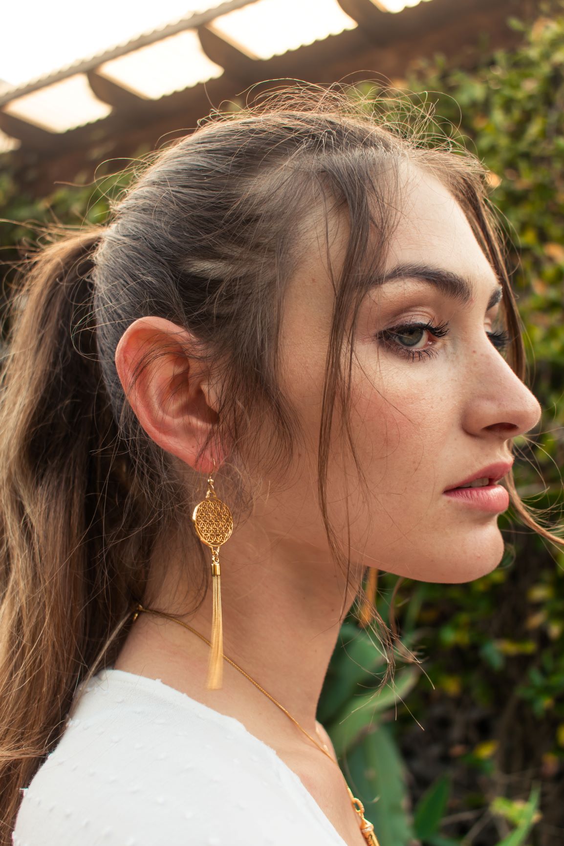 Flower of Life Tassel Earrings, White Rhodium