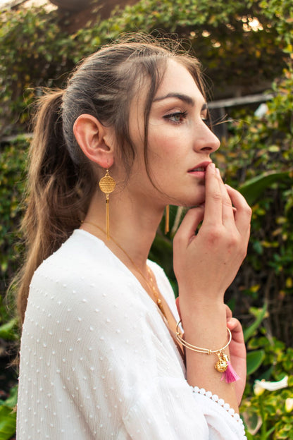 Flower of Life Tassel Earrings, 18K Gold over Sterling Silver