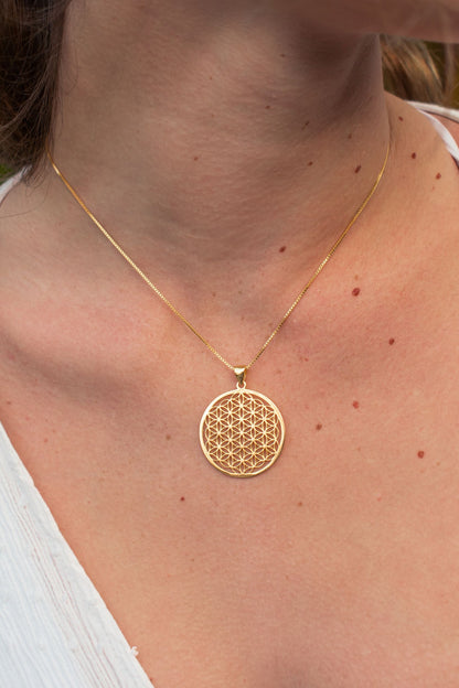 Flower of Life Spiritual Expansion Necklace, Rose Gold Over Sterling Silver, 16"+3"