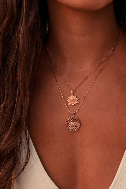 Sri Yantra Supreme Manifestor Necklace, Rose Gold