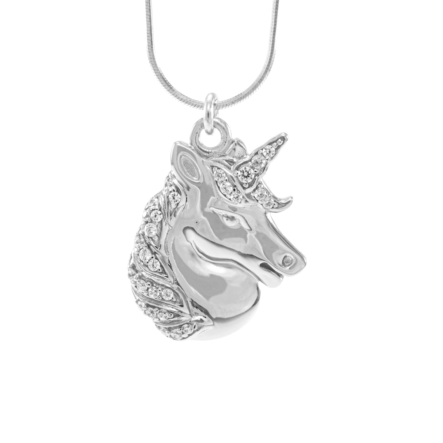 Mystical Unicorn Necklace, White Rhodium with Zirconia Diamond